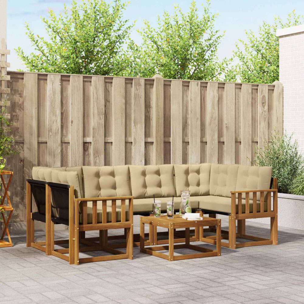 vidaXL Utomhussoffset med kudde 7 pcs Naturlig och Beige