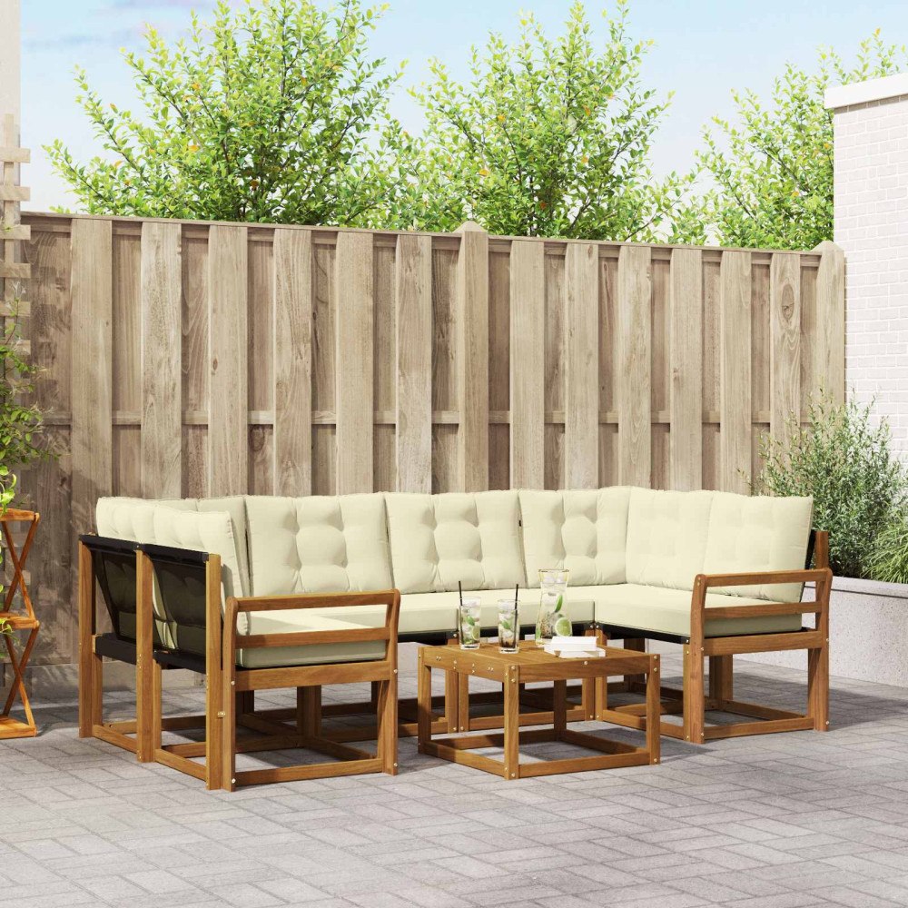 vidaXL Utomhussoffset med kudde 7 pcs Naturlig och Grädde