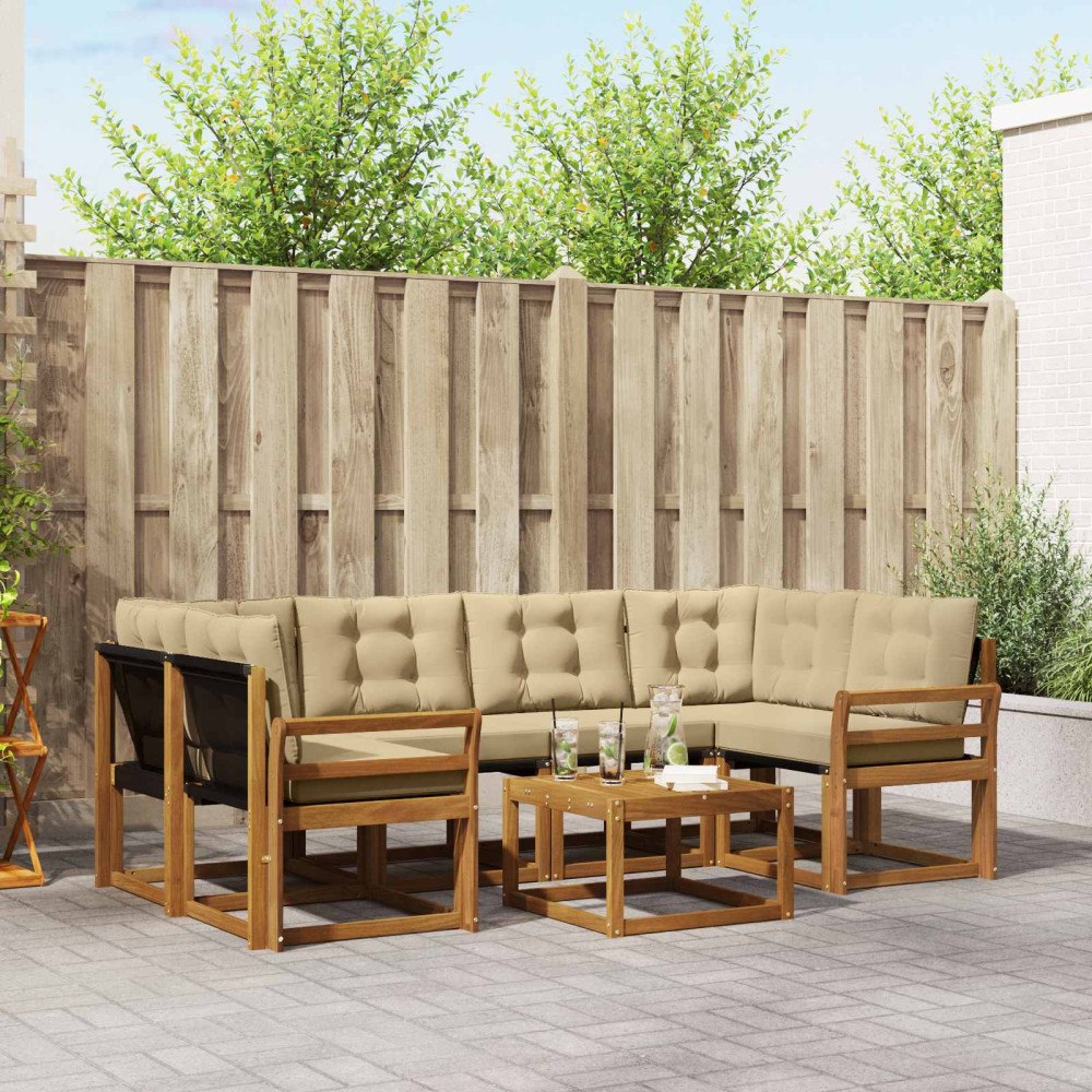 vidaXL Utomhussoffset med kudde 7 pcs Naturlig och Beige
