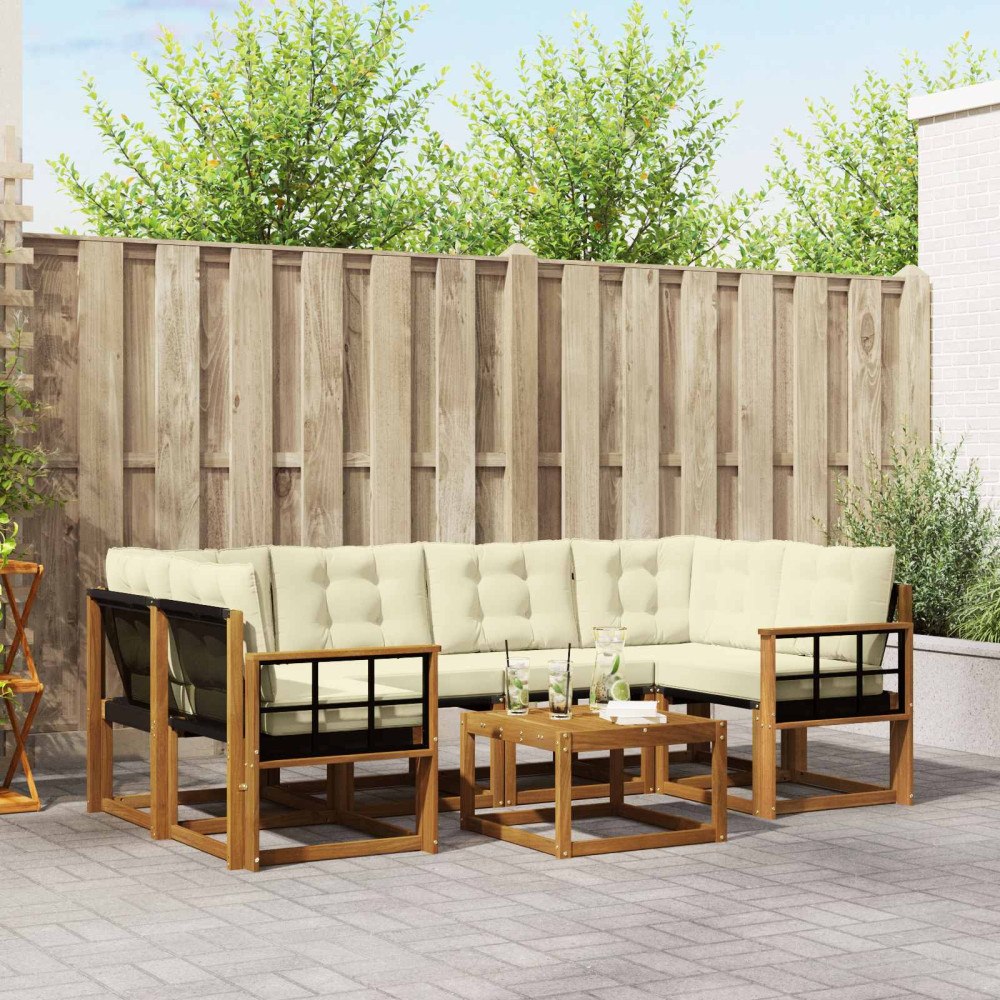 vidaXL Utomhussoffset med kudde 7 pcs Naturlig och Grädde