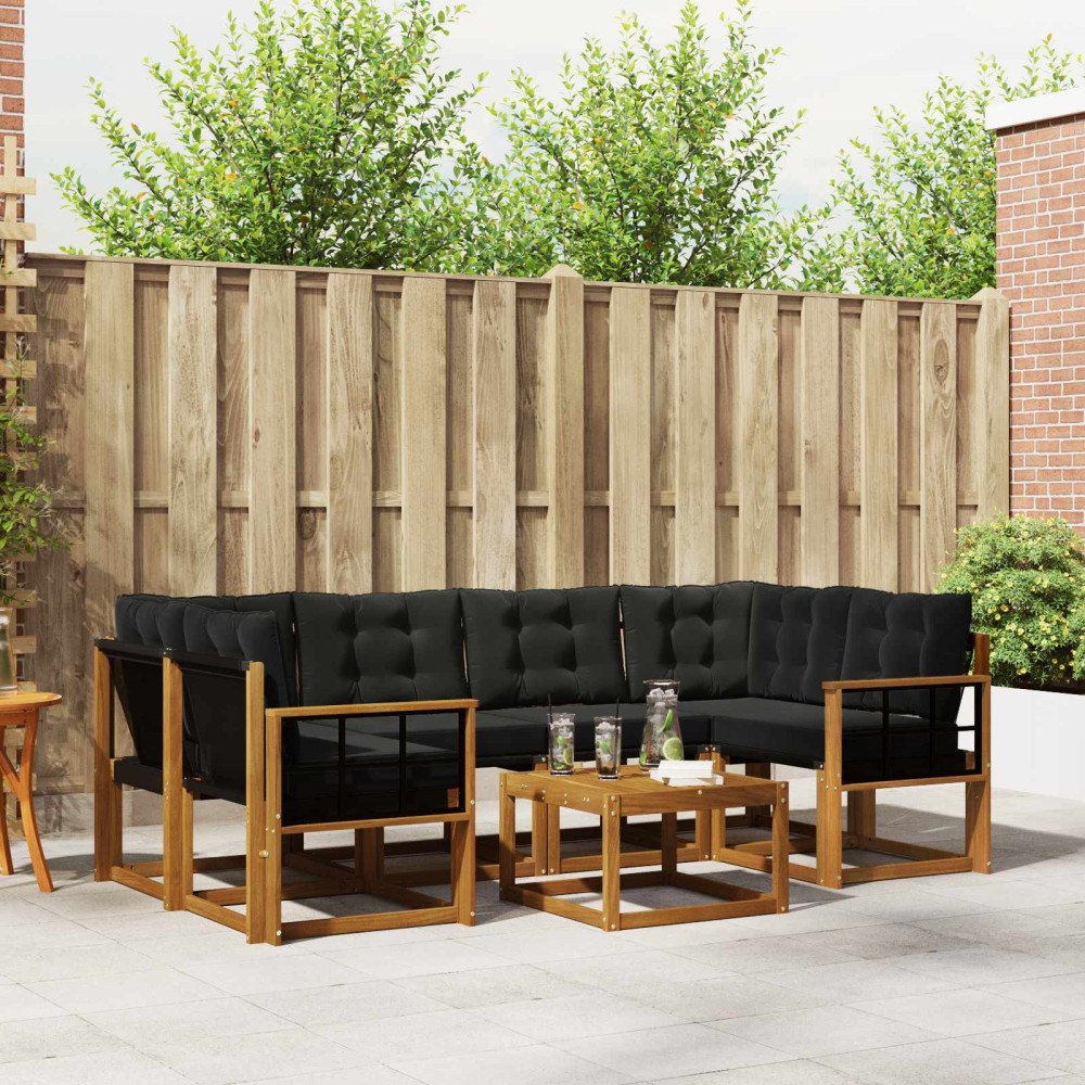 vidaXL Utomhussoffset med kudde 7 pcs Naturlig och svart