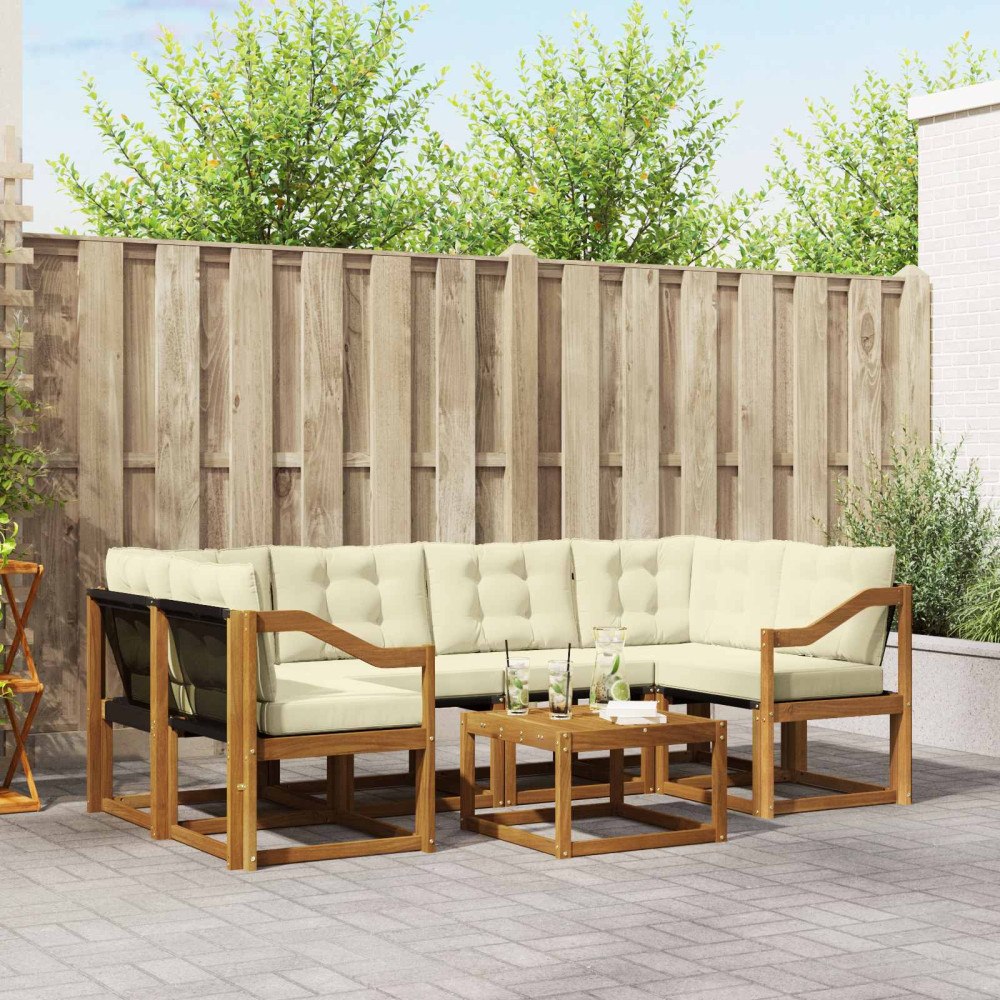 vidaXL Utomhussoffset med kudde 7 pcs Naturlig och Grädde