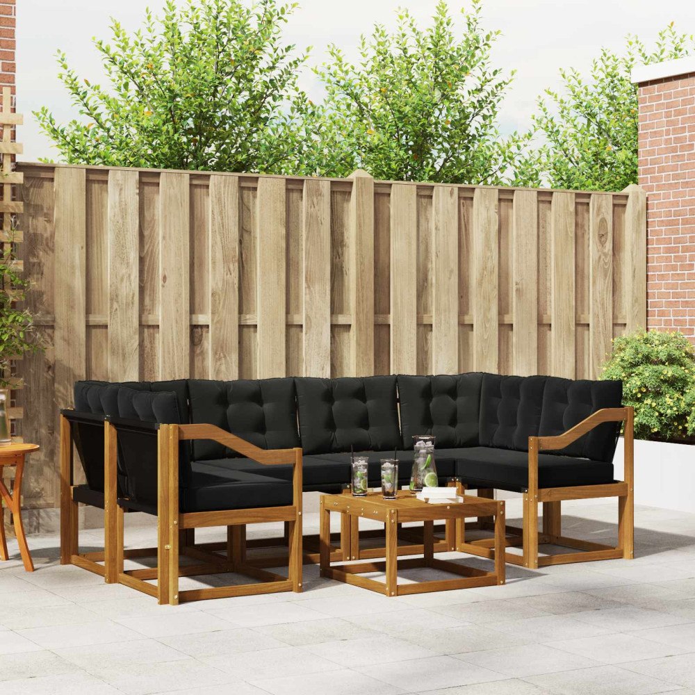 vidaXL Utomhussoffset med kudde 7 pcs Naturlig och svart