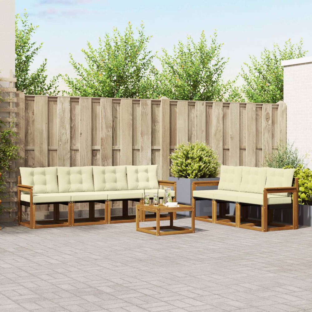vidaXL Utomhussoffset med kudde 8 pcs Naturlig och Grädde