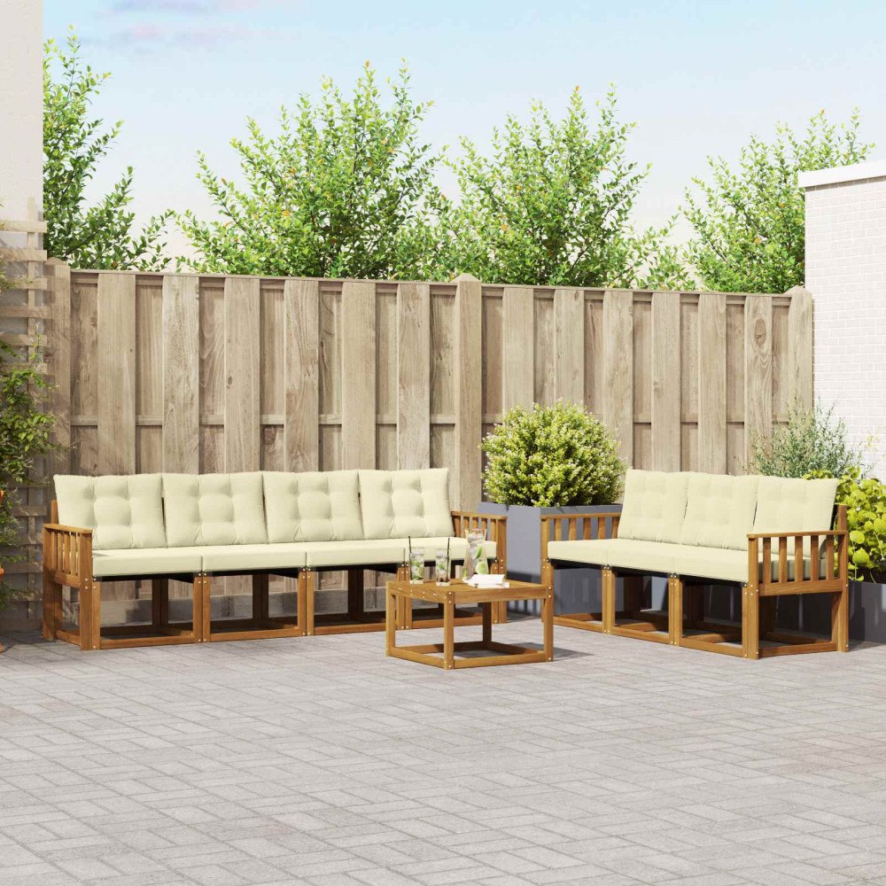 vidaXL Utomhussoffset med kudde 8 pcs Naturlig och Grädde