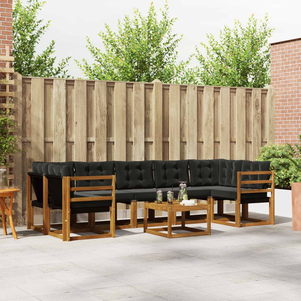 vidaXL Utomhussoffset med kudde 8 pcs Naturlig och svart