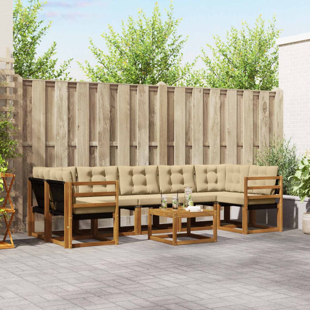 vidaXL Utomhussoffset med kudde 8 pcs Naturlig och Beige