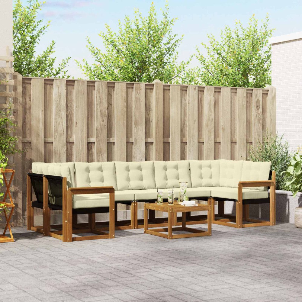 vidaXL Utomhussoffset med kudde 8 pcs Naturlig och Grädde