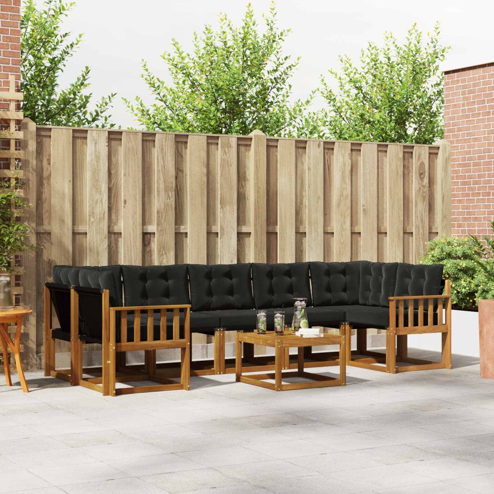 vidaXL Utomhussoffset med kudde 8 pcs Naturlig och svart