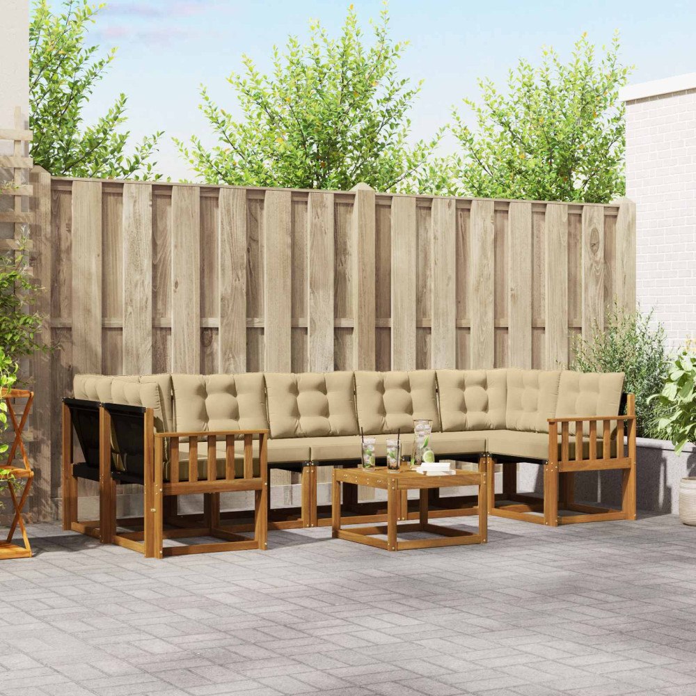 vidaXL Utomhussoffset med kudde 8 pcs Naturlig och Beige