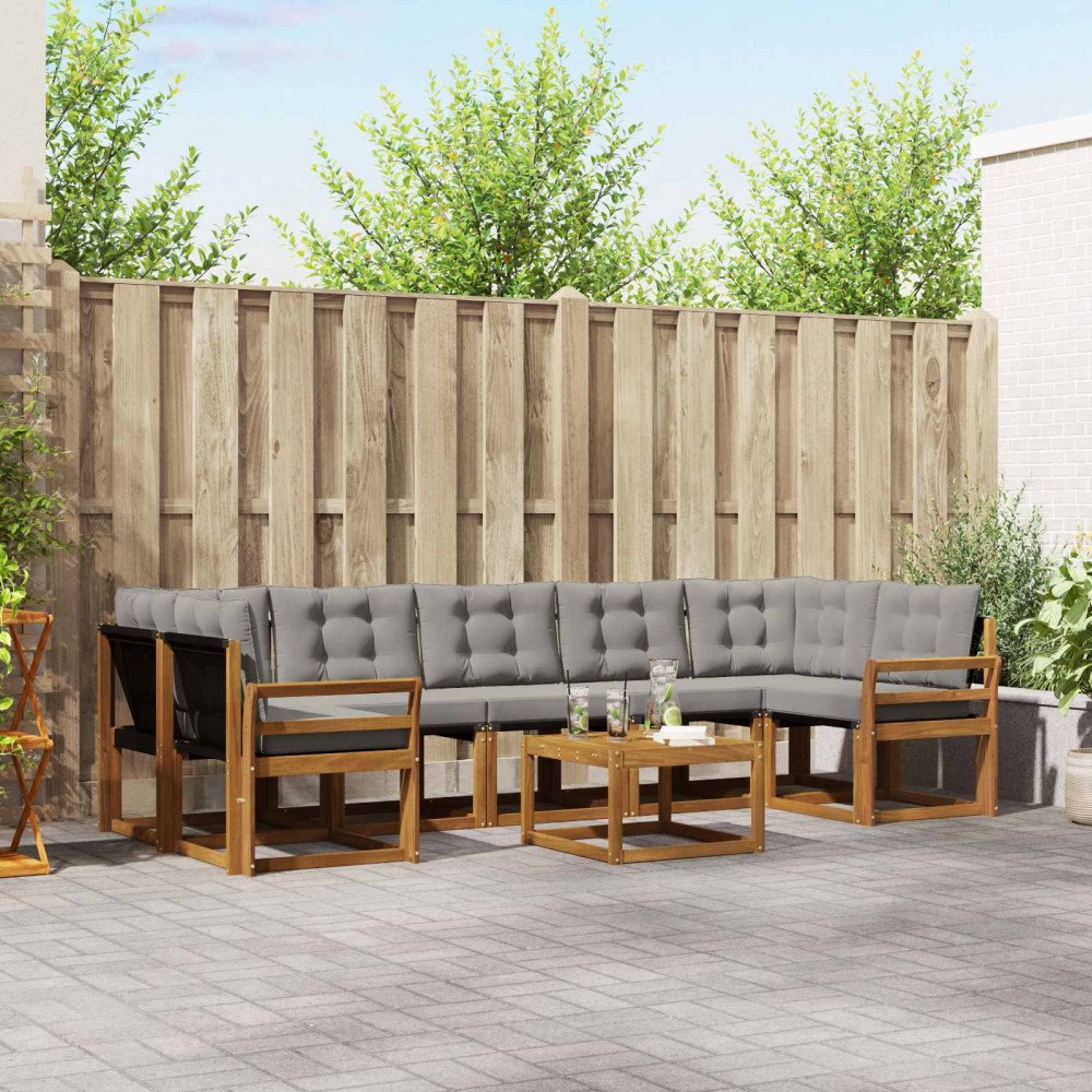 vidaXL Utomhussoffset med kudde 8 pcs Naturlig och Ljus Grå