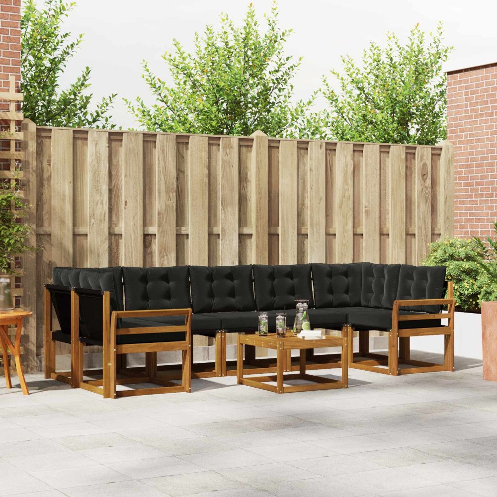 vidaXL Utomhussoffset med kudde 8 pcs Naturlig och svart