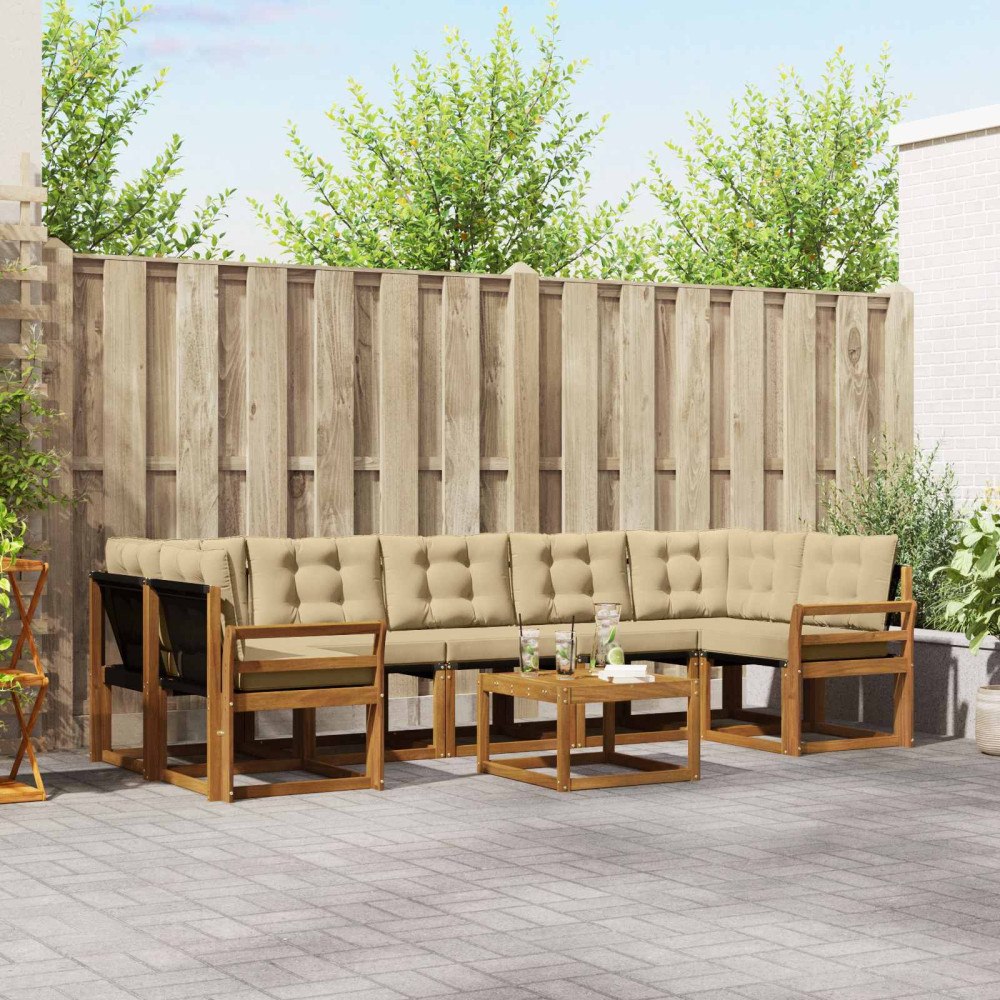 vidaXL Utomhussoffset med kudde 8 pcs Naturlig och Beige