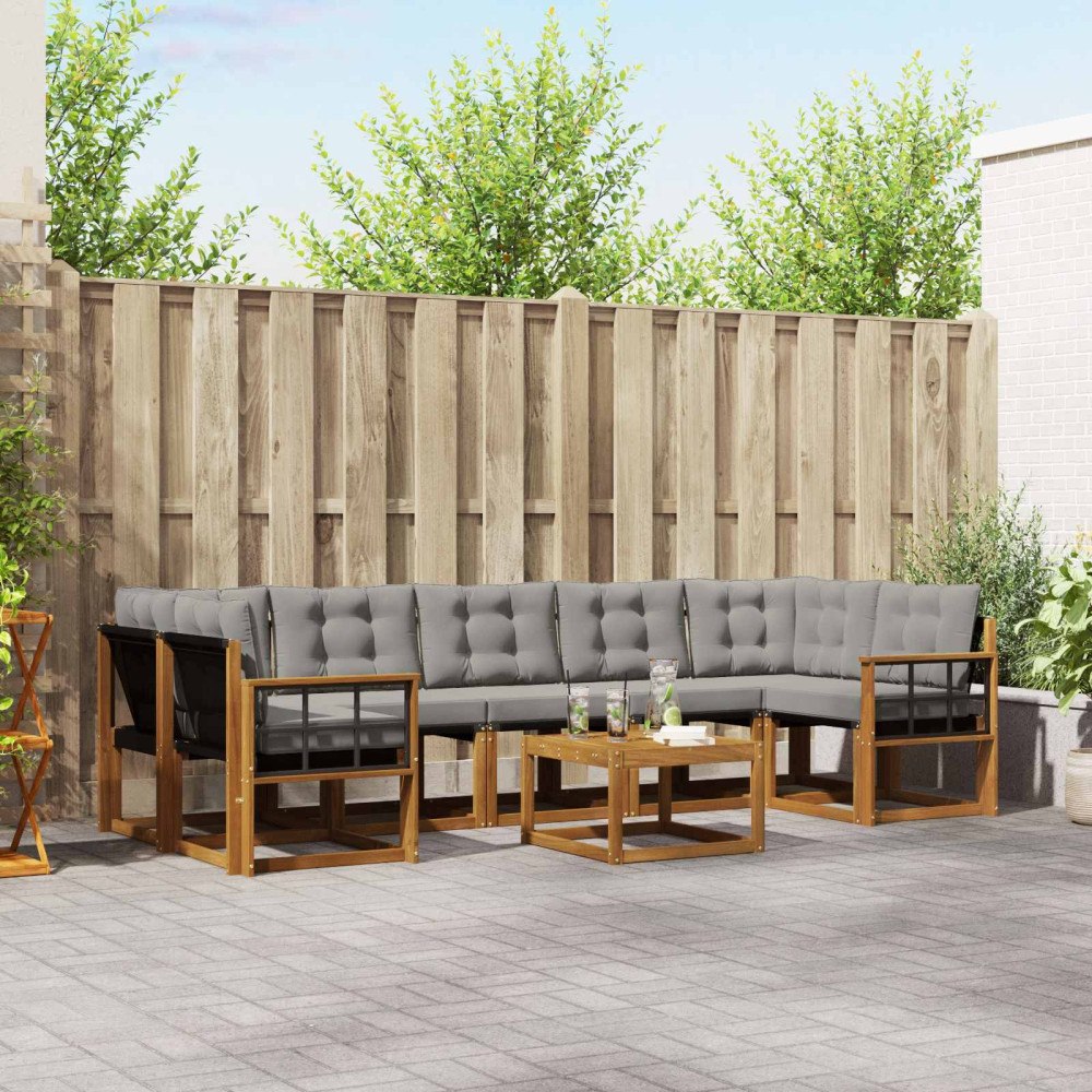 vidaXL Utomhussoffset med kudde 8 pcs Naturlig och Ljus Grå