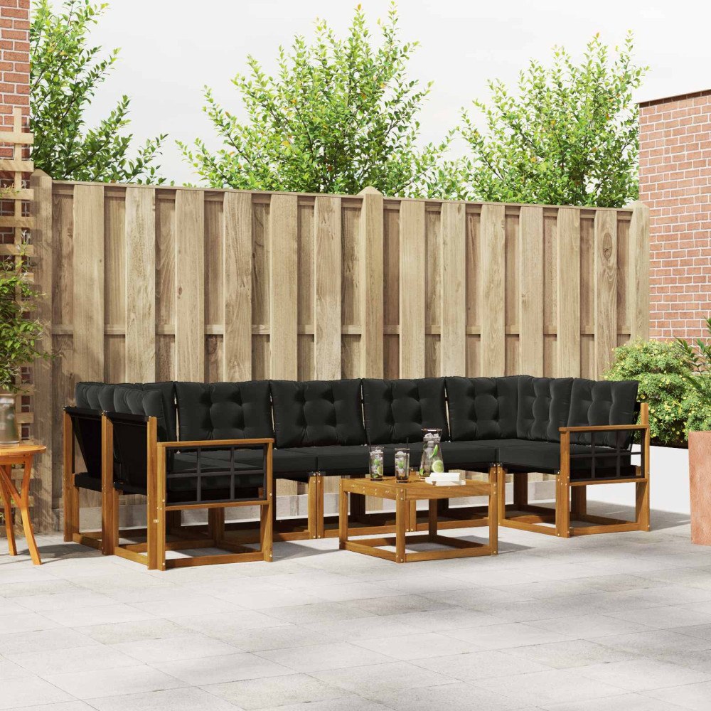 vidaXL Utomhussoffset med kudde 8 pcs Naturlig och svart