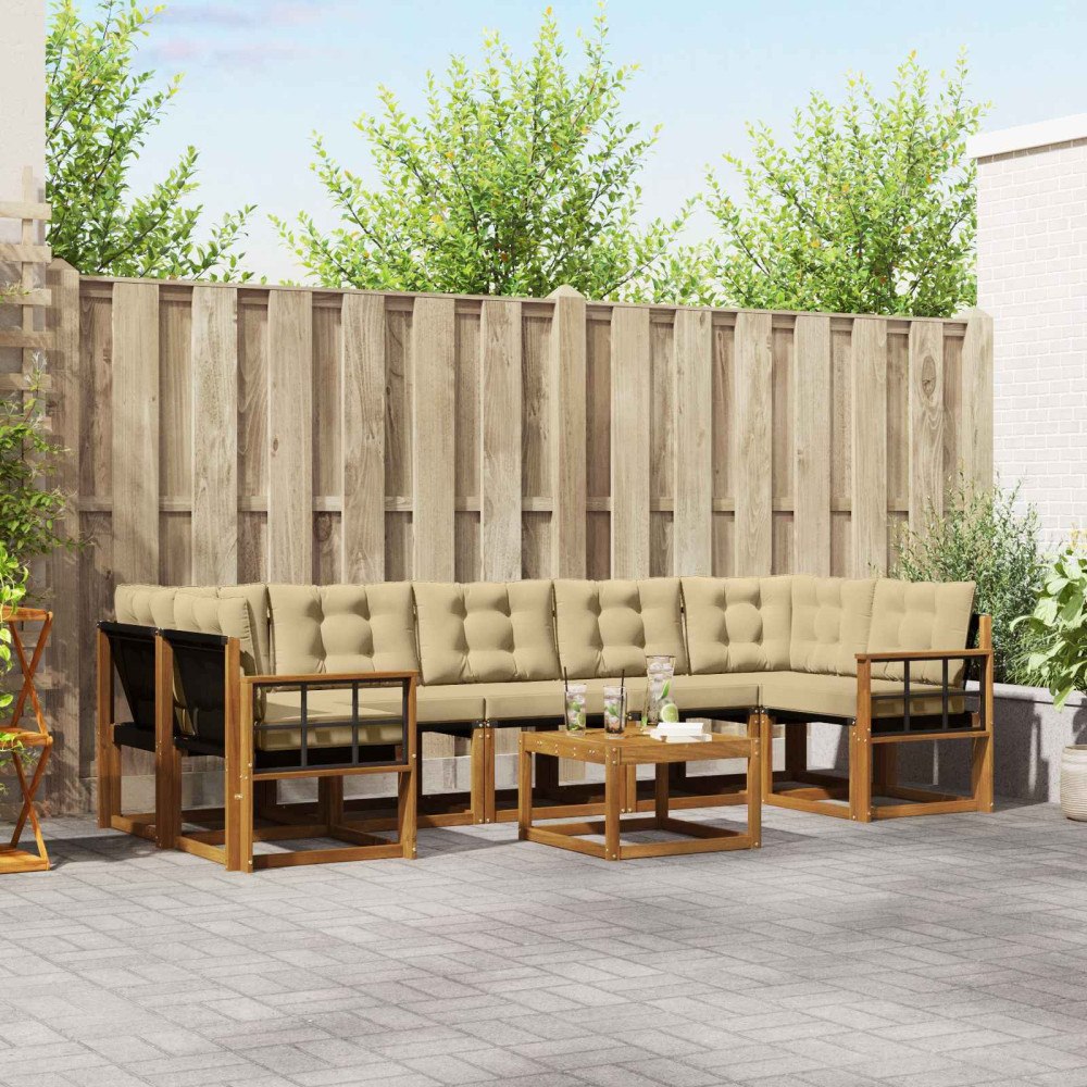 vidaXL Utomhussoffset med kudde 8 pcs Naturlig och Beige