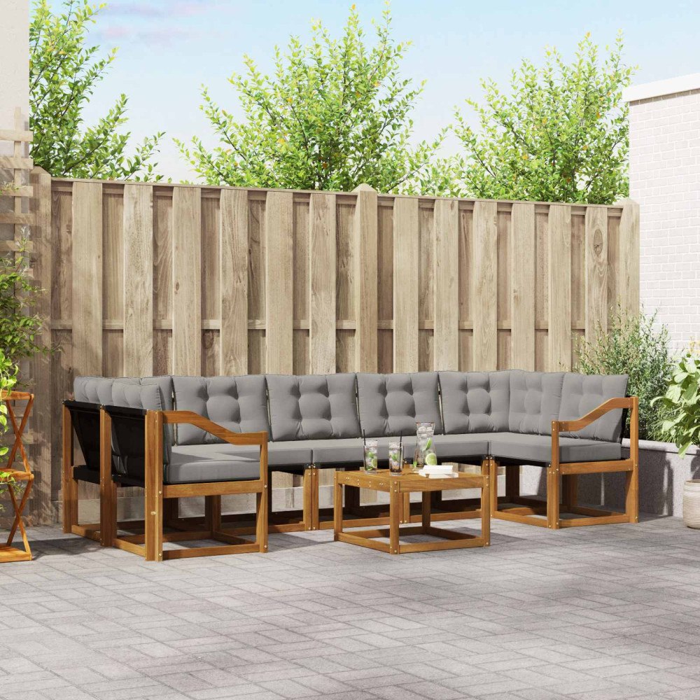 vidaXL Utomhussoffset med kudde 8 pcs Naturlig och Ljus Grå