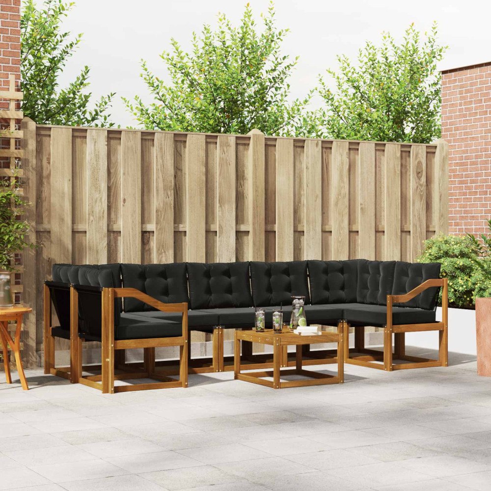 vidaXL Utomhussoffset med kudde 8 pcs Naturlig och svart