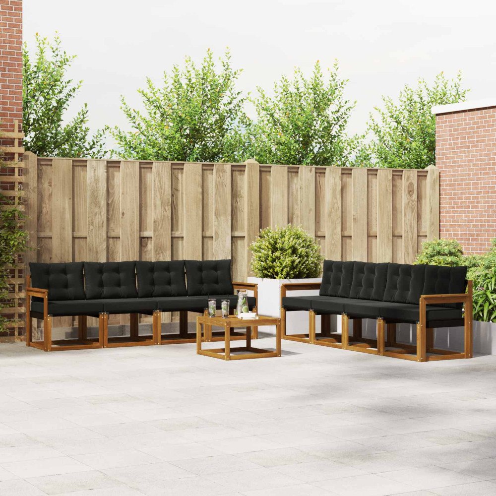 vidaXL Utomhussoffset med kudde 9 pcs Naturlig och svart