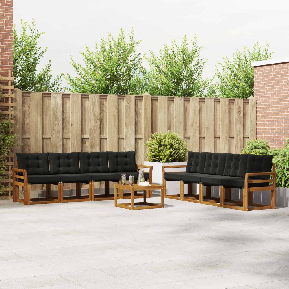 vidaXL Utomhussoffset med kudde 9 pcs Naturlig och svart