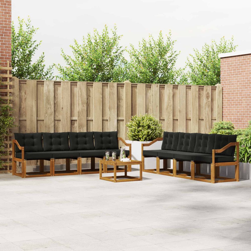 vidaXL Utomhussoffset med kudde 9 pcs Naturlig och svart