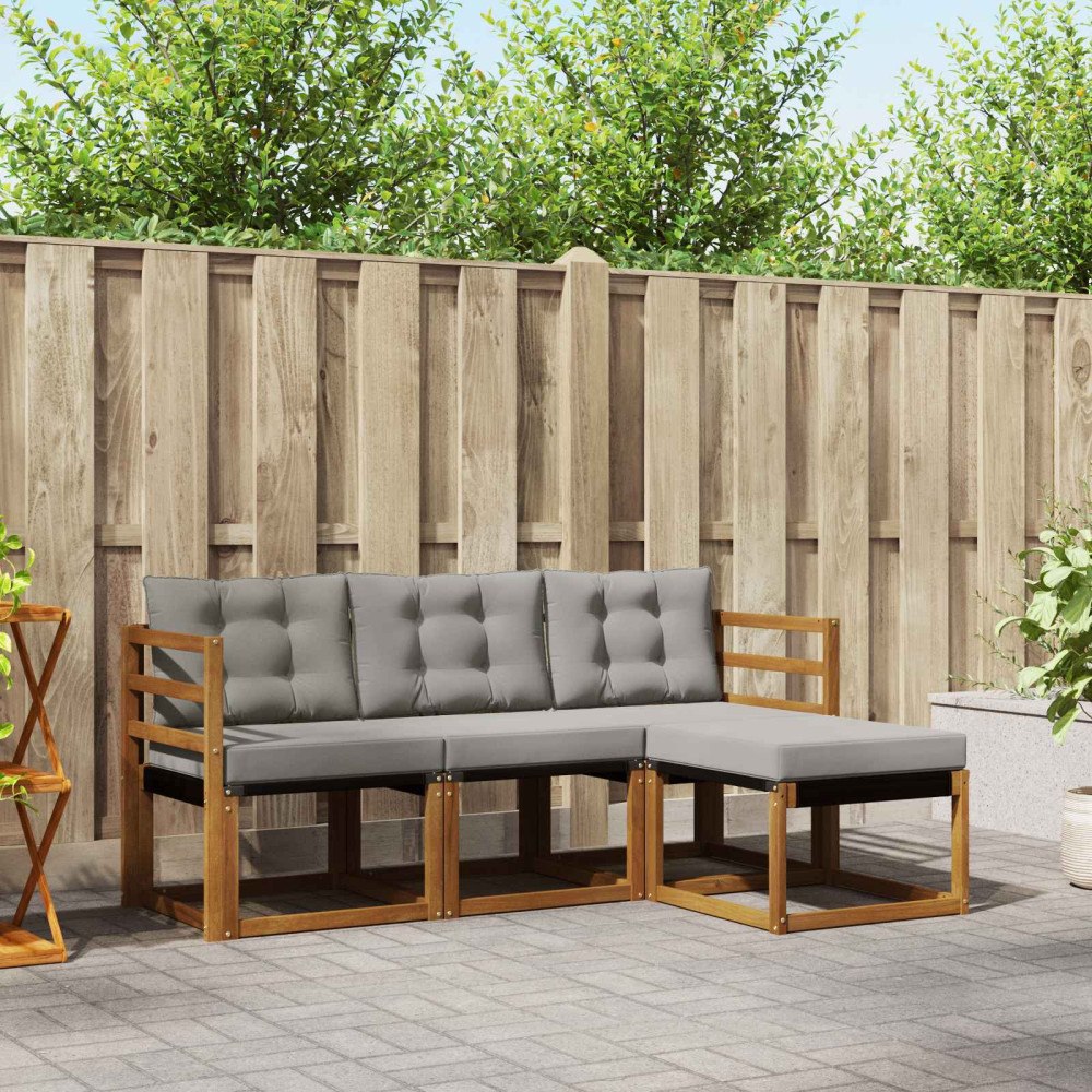 vidaXL Utomhussoffset med kudde 4 pcs Naturlig och Ljus Grå