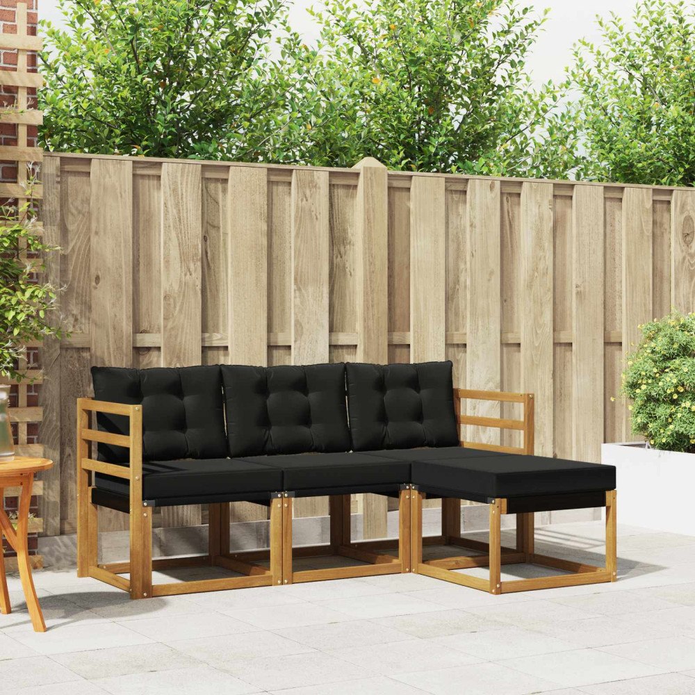 vidaXL Utomhussoffset med kudde 4 pcs Naturlig och svart