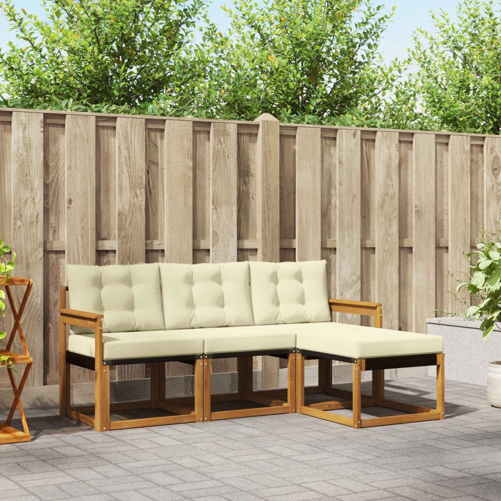 vidaXL Utomhussoffset med kudde 4 pcs Naturlig och Grädde