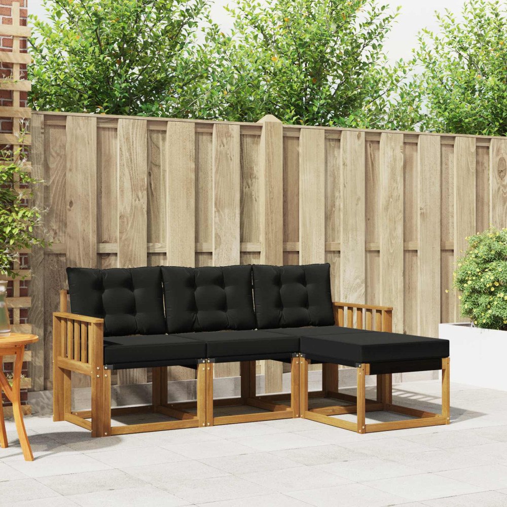 vidaXL Utomhussoffset med kudde 4 pcs Naturlig och svart