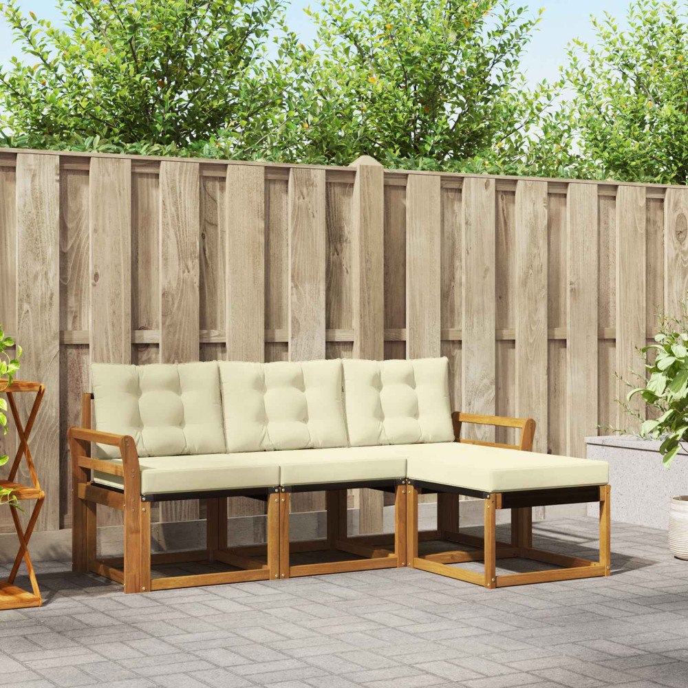 vidaXL Utomhussoffset med kudde 4 pcs Naturlig och Grädde