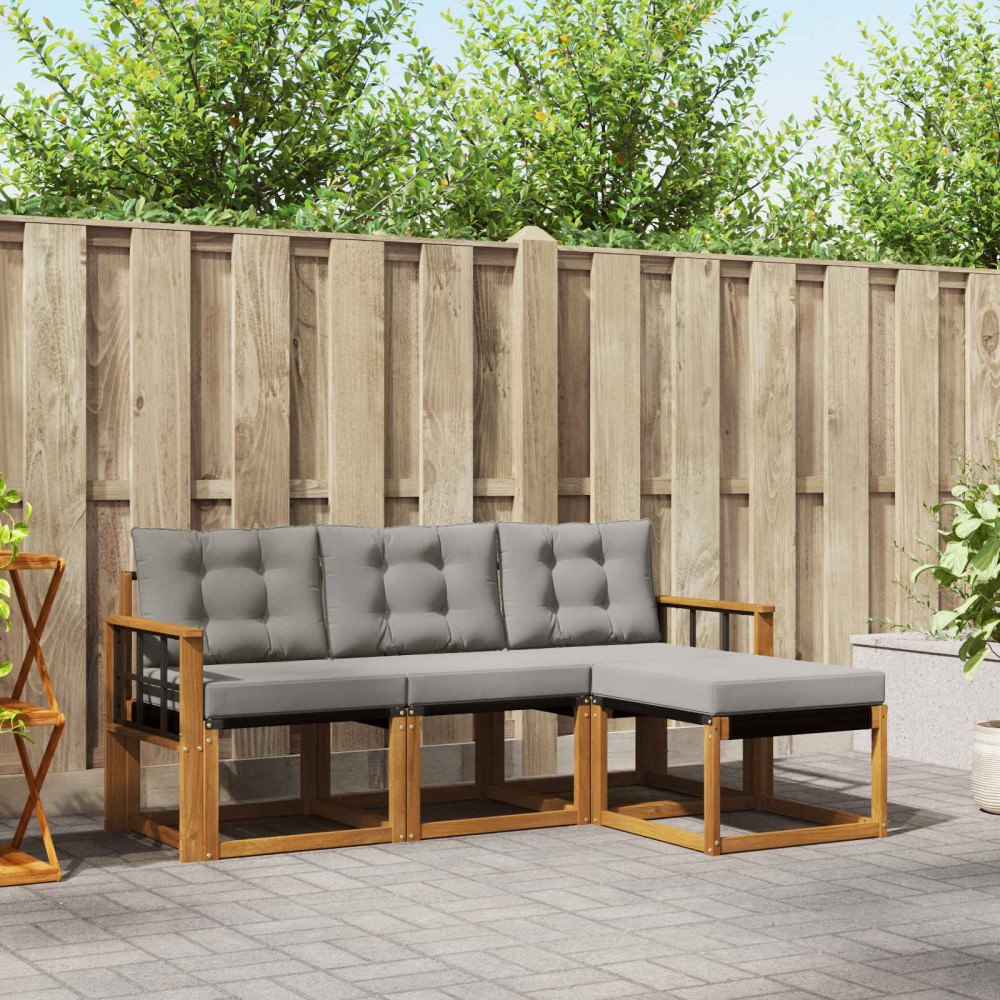 vidaXL Utomhussoffset med kudde 4 pcs Naturlig och Ljus Grå