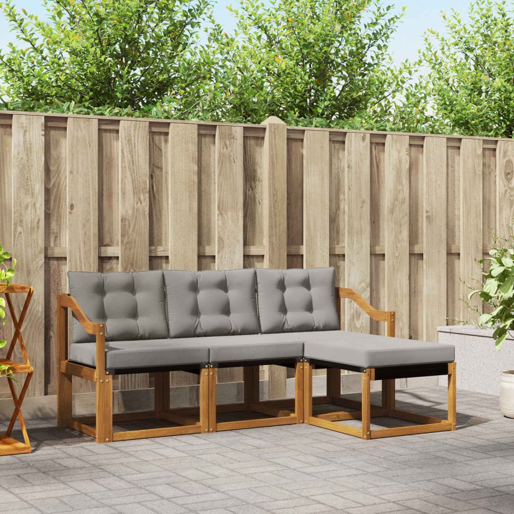 vidaXL Utomhussoffset med kudde 4 pcs Naturlig och Ljus Grå