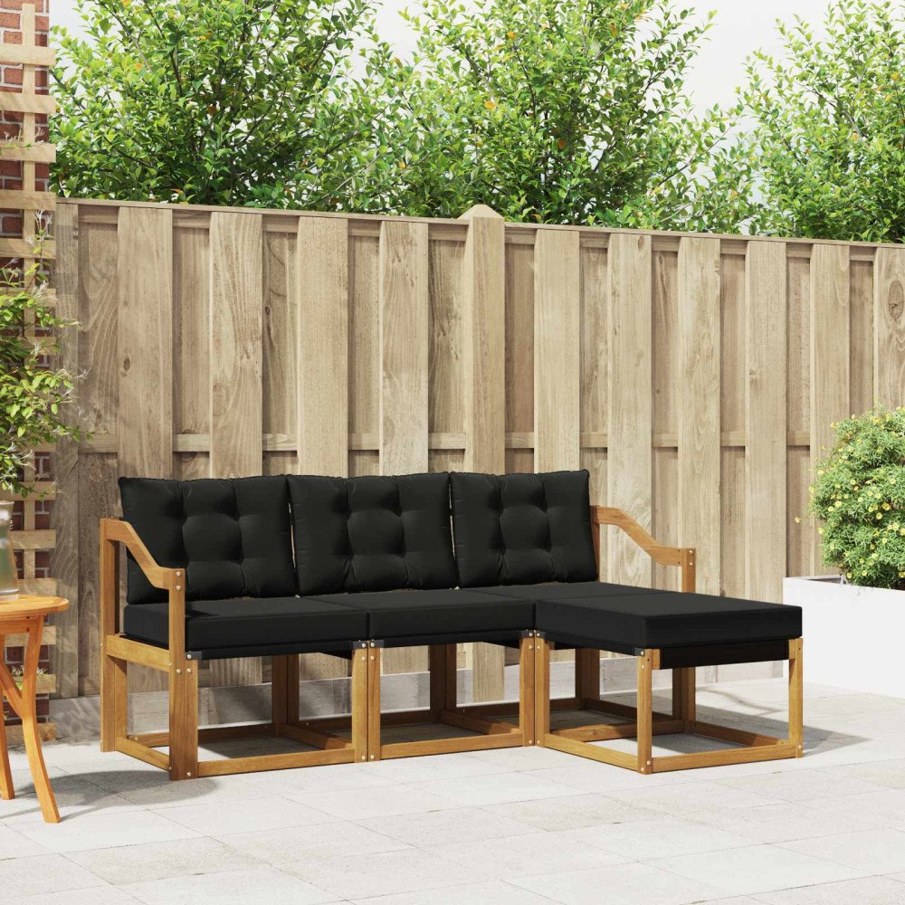 vidaXL Utomhussoffset med kudde 4 pcs Naturlig och svart