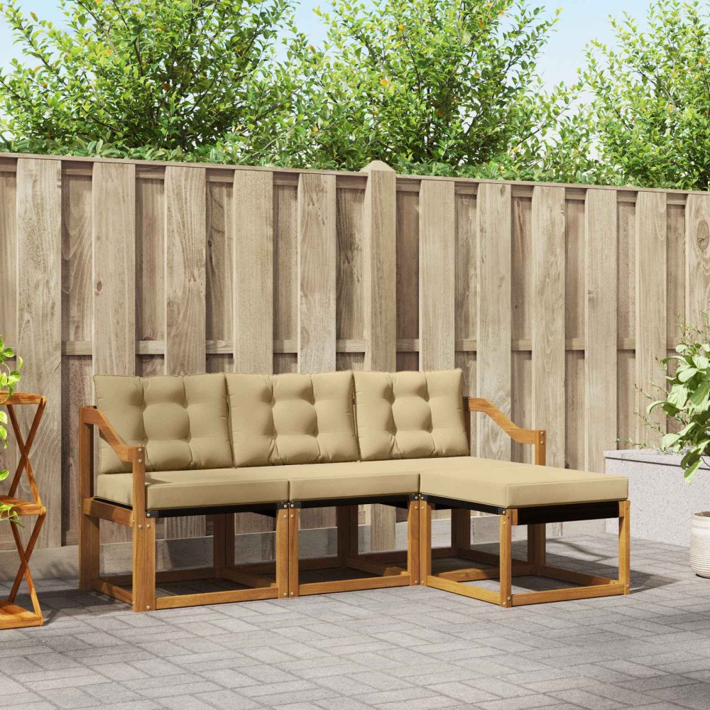 vidaXL Utomhussoffset med kudde 4 pcs Naturlig och Beige