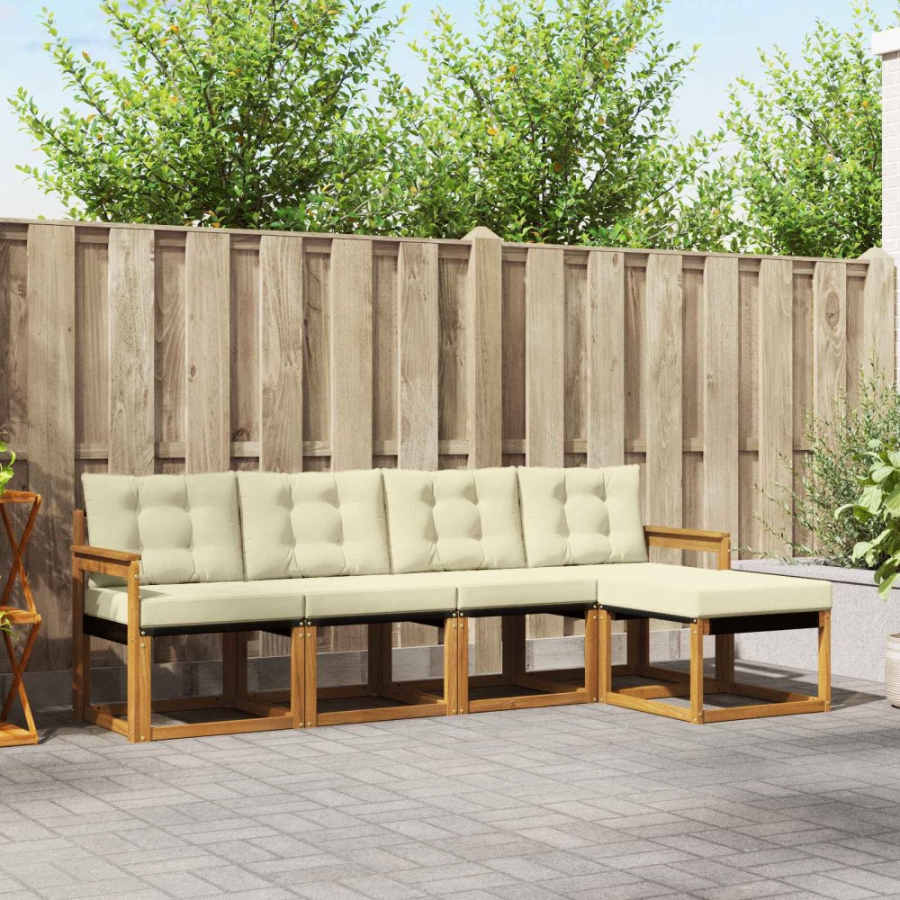 vidaXL Utomhussoffset med kudde 5 pcs Naturlig och Grädde