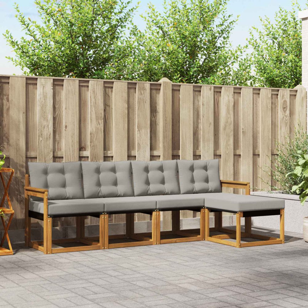 vidaXL Utomhussoffset med kudde 5 pcs Naturlig och Ljus Grå