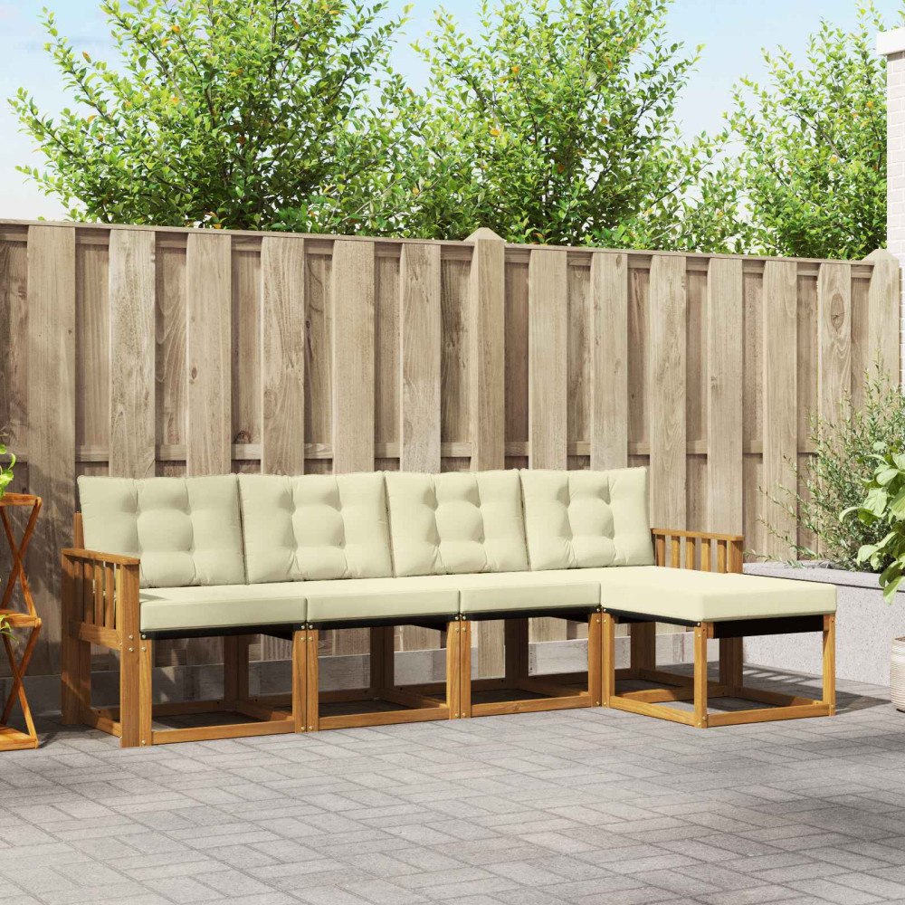 vidaXL Utomhussoffset med kudde 5 pcs Naturlig och Grädde