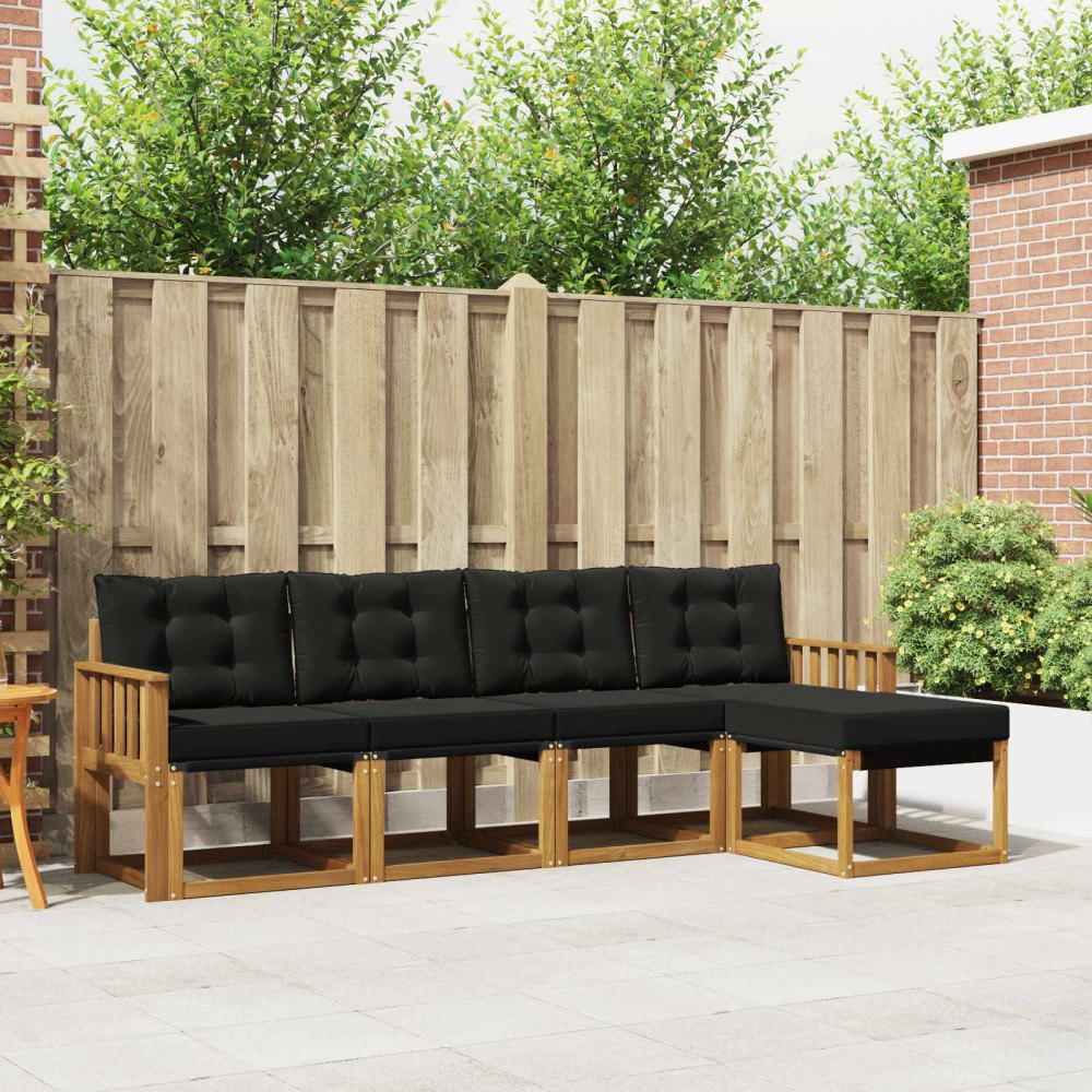 vidaXL Utomhussoffset med kudde 5 pcs Naturlig och svart