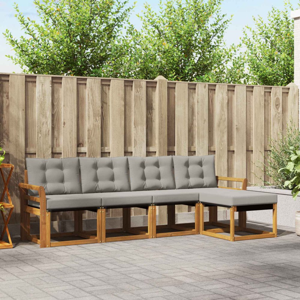 vidaXL Utomhussoffset med kudde 5 pcs Naturlig och Ljus Grå