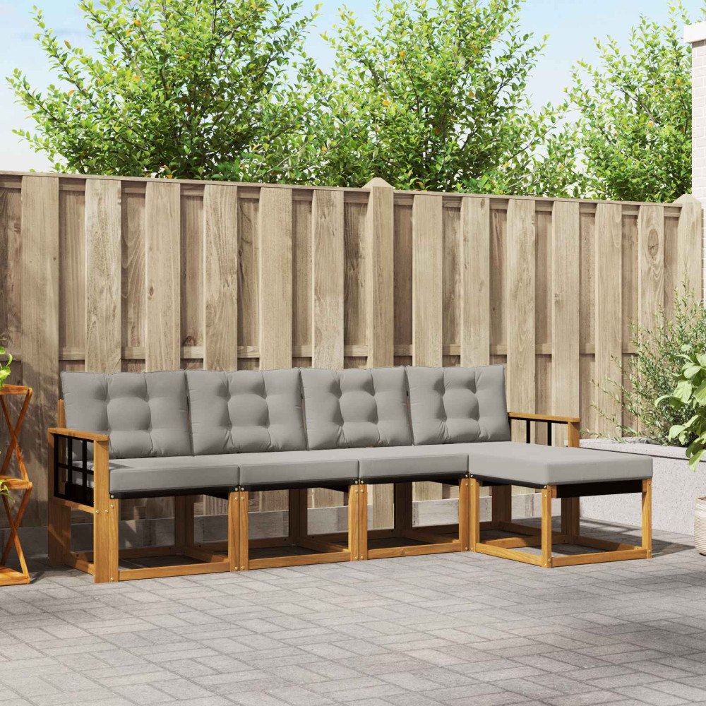 vidaXL Utomhussoffset med kudde 5 pcs Naturlig och Ljus Grå