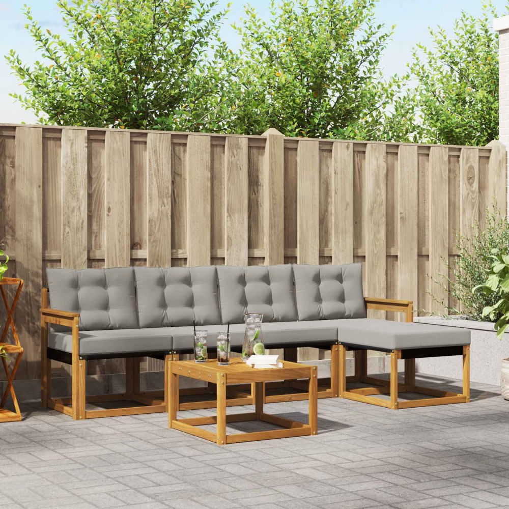 vidaXL Utomhussoffset med kudde 6 pcs Naturlig och Ljus Grå