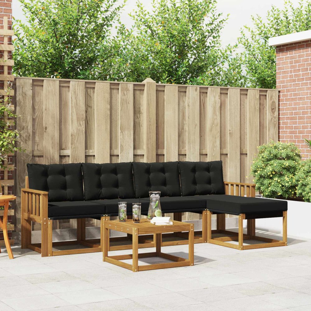 vidaXL Utomhussoffset med kudde 6 pcs Naturlig och svart