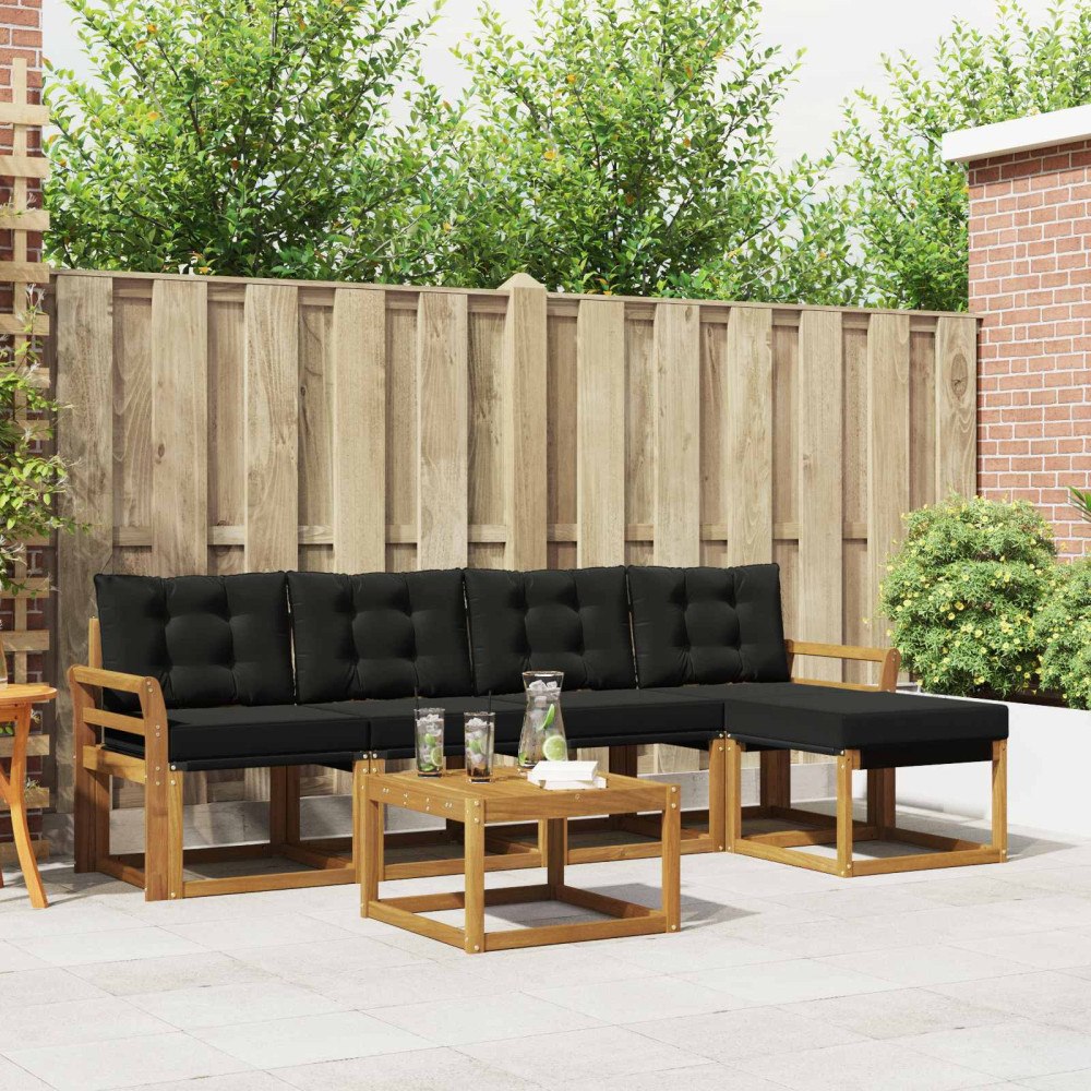 vidaXL Utomhussoffset med kudde 6 pcs Naturlig och svart