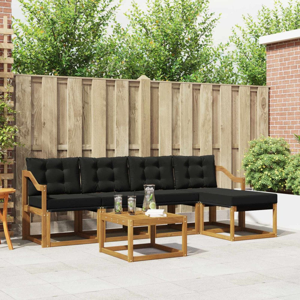 vidaXL Utomhussoffset med kudde 6 pcs Naturlig och svart