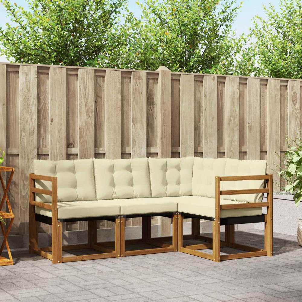 vidaXL Utomhussoffset med kudde 4 pcs Naturlig och Grädde