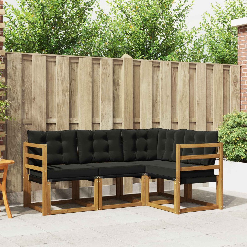 vidaXL Utomhussoffset med kudde 4 pcs Naturlig och svart