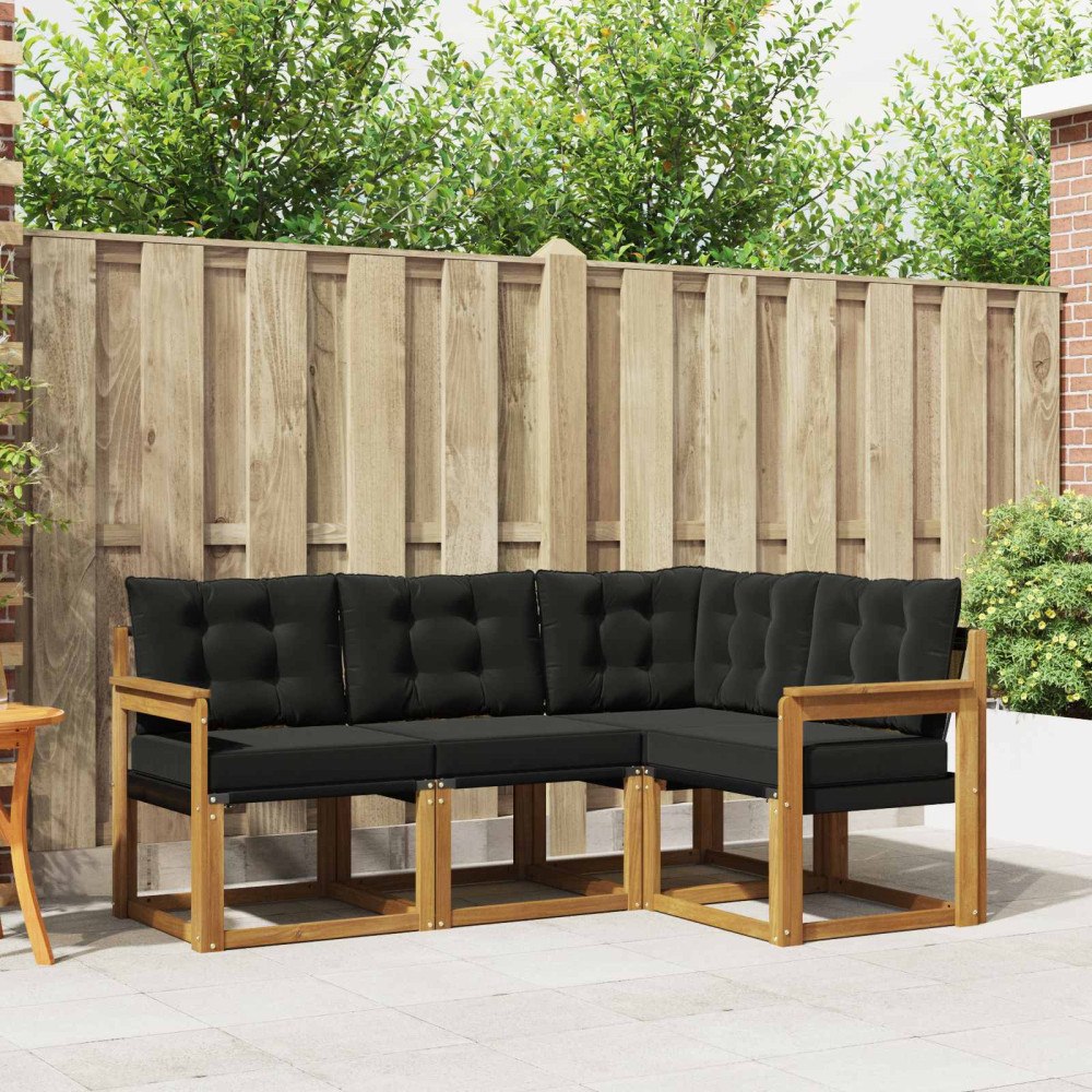 vidaXL Utomhussoffset med kudde 4 pcs Naturlig och svart