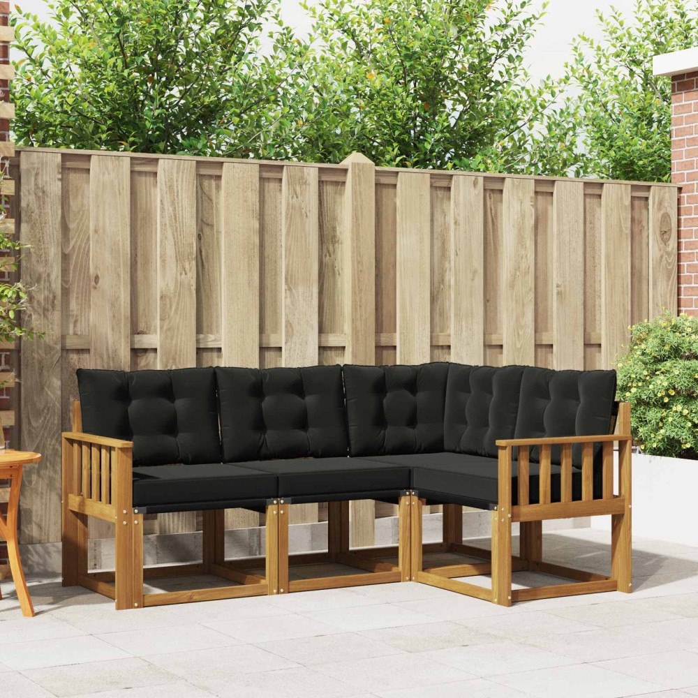 vidaXL Utomhussoffset med kudde 4 pcs Naturlig och svart