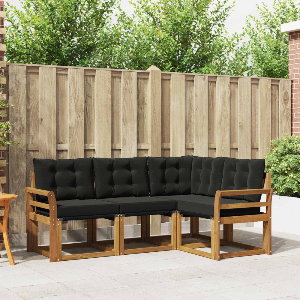 vidaXL Utomhussoffset med kudde 4 pcs Naturlig och svart