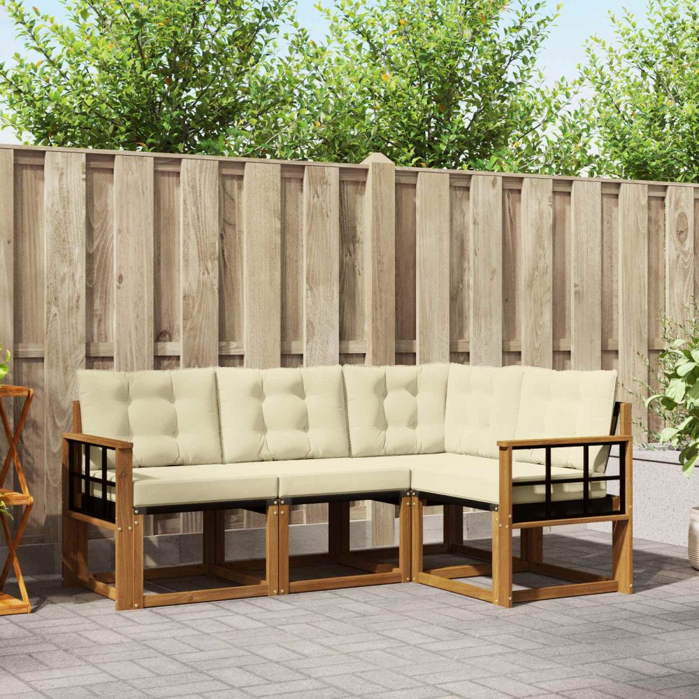 vidaXL Utomhussoffset med kudde 4 pcs Naturlig och Grädde